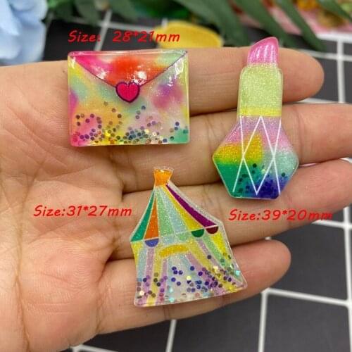 20Pcs Glitter Lipstick Envelope Resin Cabochon Flatback Resins Planar Crafts Fit Phone Decoration Scrapbooking DIY Accessories