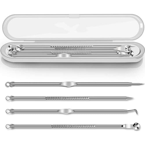 4PCS Stainless Steel Blackhead Remover Extraction Pimple Comedone Acne Extractor Whitehead blemish Popper Kit