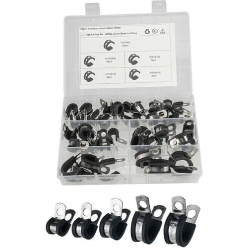 42PCS Assorted 304 Stainless Steel oil-proof Clip Rubber Cushion Cable Clamp Kit