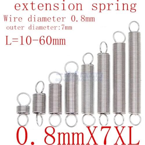 5Pcs Wire Dia 0.8mm 304 Stainless Steel Dual Hook Small Tension Spring Hardware Accessories Outer Dia 7mm Length 20-50mm