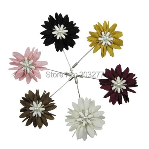 5CM 12pcs/lot Fashion fabric flower Stick Lapel Tie Pin Brooch Badge Cloth Breastpin for Men Wedding Party Suit accessory