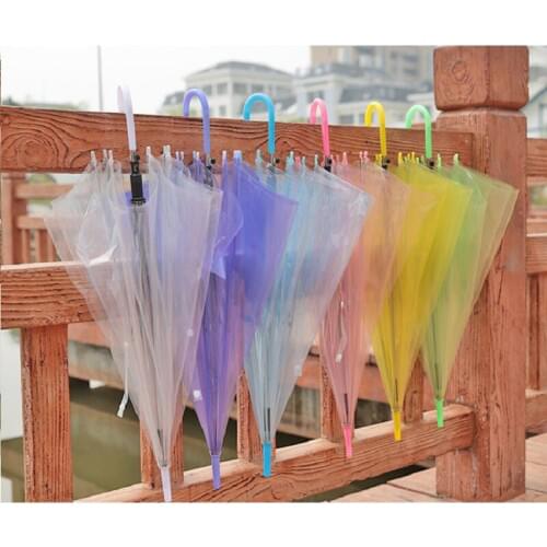 50PCS Wholesale Sunny Rainny Transparent Multicolor Umbrellas Clear PVC Umbrellas Long Handle Rainproof Umbrellas