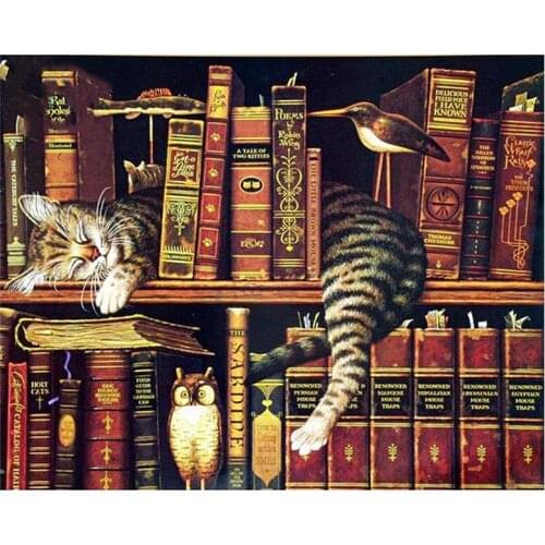 5D DIY Full Round/Square Diamond Painting Cat Sleeping In Book 3D Embroidery Cross Stitch Rhinestone Mosaic Home Decor Y1118