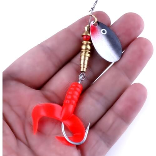 Spinners Metal Spoon Baits Single Hook Fishing Lures Hard Baits 7.2g with Soft Tail 3D Eyes