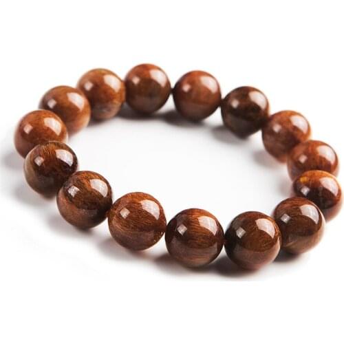 Genuine Natural Copper Hair Rutilated Quartz Crystal Women Charm Round Bead Healing Stone Bracelet 14MM