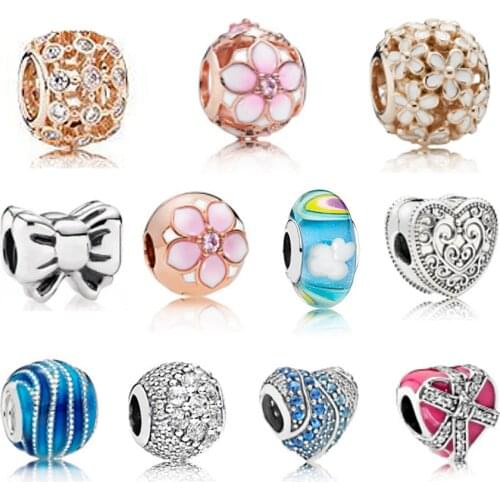 NEW 100% 925 Sterling Silver Charms Bead Ocean Rainbow Fit Bracelets Rose Gold Glass beads DIY bracelet factory wholesale