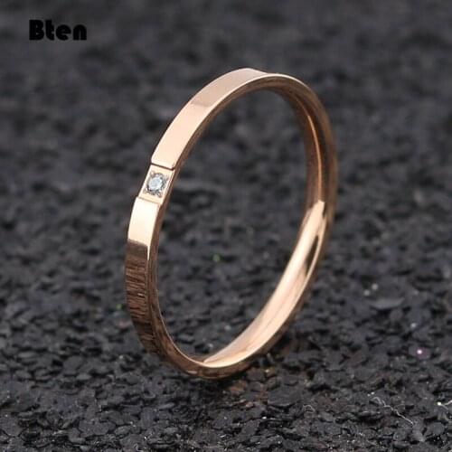 Bten Fashion Rose-Gold Stinless Steel Thin Ring With Shining Crystal Rings Bague For Women Jewelry Never Fade