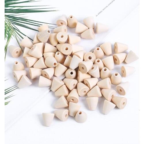 50pcs 14x16mm Natural Wood Beads Cone Shaped Beads Wooden Loose Spacer Beads for DIY Craft Handmade Jewelry Accessories