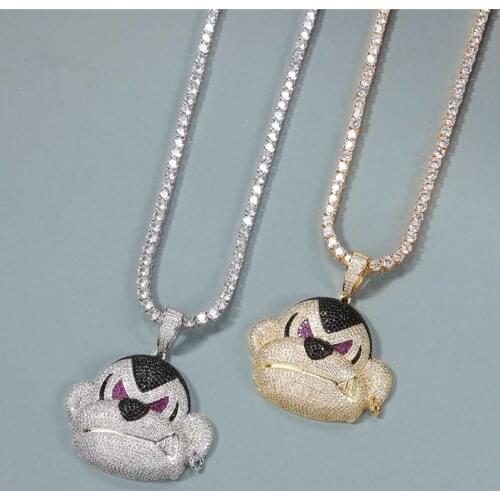 New Iced Out Cubic Zircon Tennis Chain Gorilla Pendant Necklace For Men Fashion Hip Hop Jewelry Xmas Gift Dropshipping