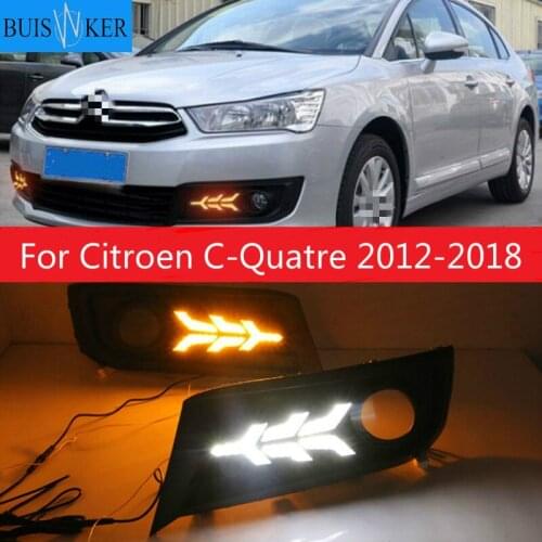 For Citroen C-Quatre 2012-2018 with Dynamic moving yellow turn signal LED DRL daytime running light+Front fog light