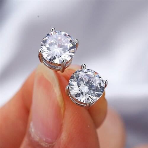 Geometric Round Stone Small Stud Earrings Simple Female White Crystal Earrings Rose Gold Silver Color Wedding Earrings For Women