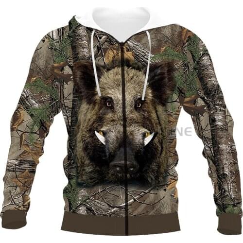 New Fashion Hunting Graphic Spring Autumn Winter Hip Hop Casual Brand 3D Print Boar Zip Hoodie Polyester v9