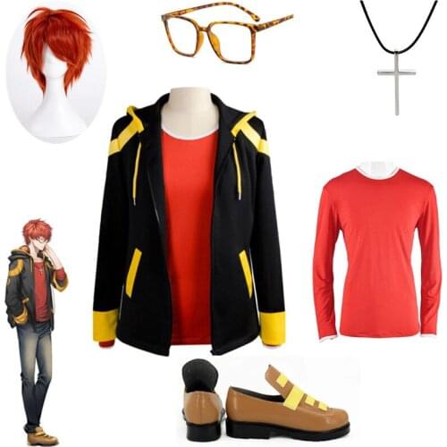 Games Mystic Messenger 707 Cosplay Costume Men Women Casual Hoodes Hoodies Sweatshirts Halloweeen Full Set Uniform Costumes Wig