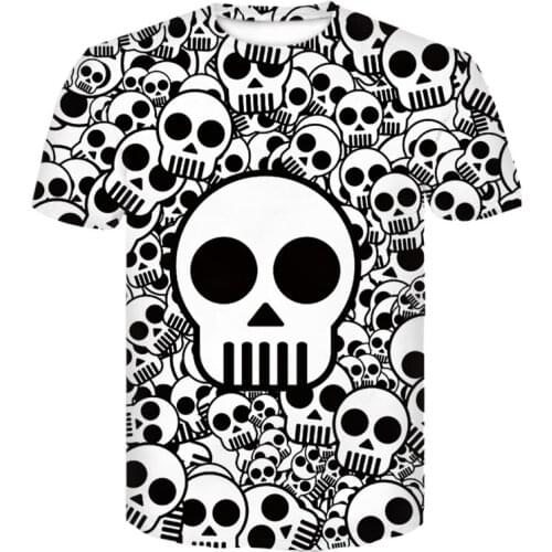 Summer new mens and womens short-sleeved T-shirt trend skull print casual half-sleeved high quality top