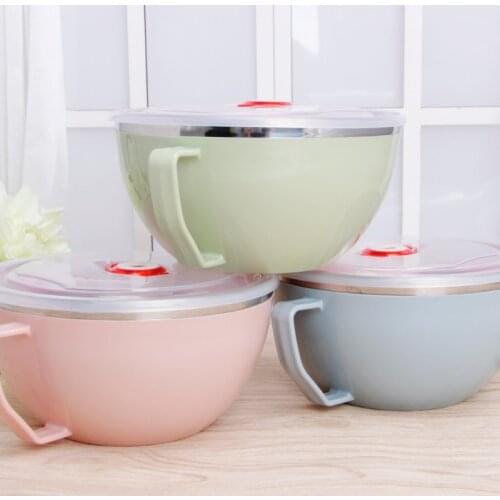 Stainless Steel Noodle Bowl With Handle Food Container Rice Bowl Soup Bowls L4MB