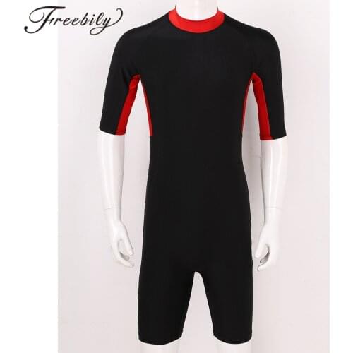Men Shorty Wetsuit Half Sleeves Leotard Bodysuit Summer Swimming Male One Piece Surfing Beach Swimwear Homme Diving Jumpsuit