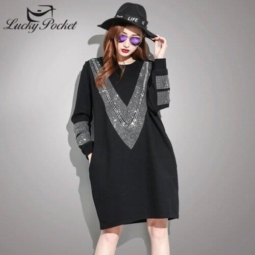New Women Spring Autumn Black Diamonds T-Shirt Dress Female Fashion Sweet Plus Size Vestidos Ladies Brand Casual Dresses ZM783