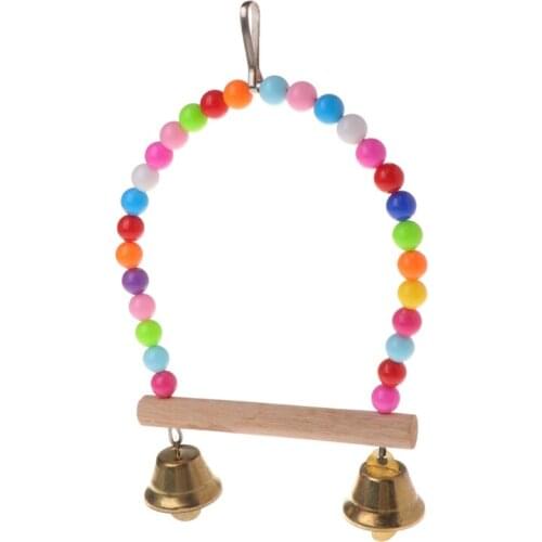 Natural Wooden Parrots Swing Toy Birds Perch Hanging Swings Cage With Colorful Beads Bells Toys Bird Supplies
