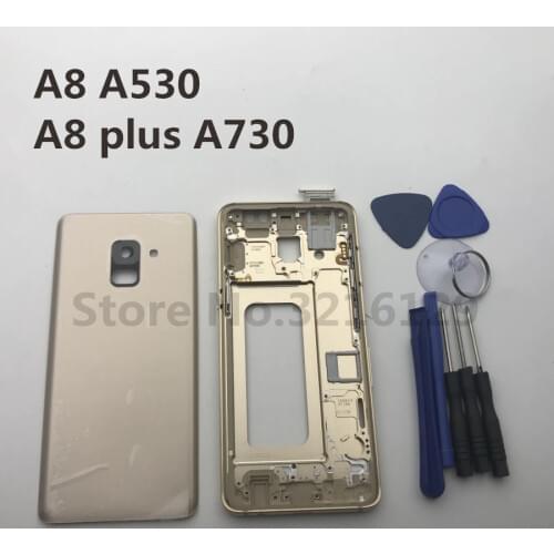 Full Housing Case Middle Frame+Rubber Seal Back Cover Replacement Parts For Samsung A8 2018 A530 A8 plus A730+Tools