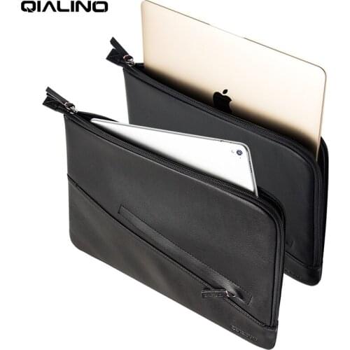 QIALINO Fashion Ultra Thin Business Style Cow Genuine Leather Bag for Macbook 13 inch shockproof handbag Cover for iPad Pro 12.9