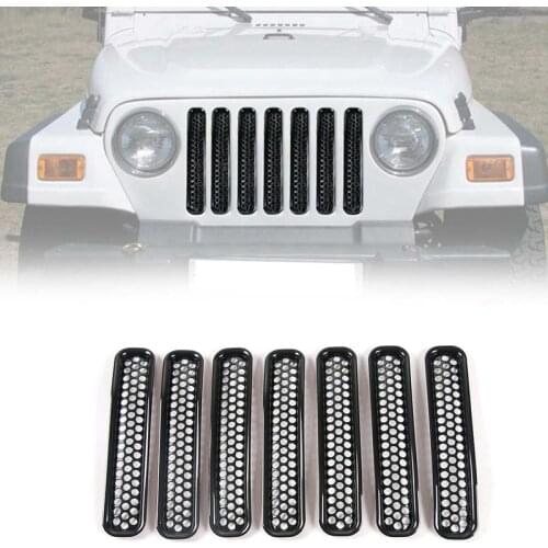 Honeycomb Mesh Front Grill Inserts Kit for 1997-2006 Jeep Wrangler TJ & Unlimited - (7PCS)