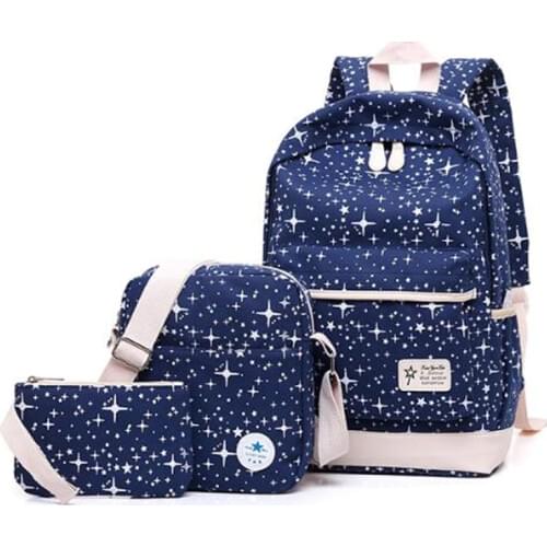 2018 new college wind 8-color outdoor sports backpack three-piece kit girl bag multi-function mobile phone computer backpack