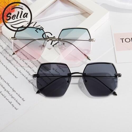 Sella 2021 New Fashion Women Vintage Semi-Rimless Gradient Lens Sunglasses Trending Alloy Frame Tint Lens Ladies Summer Eyewear