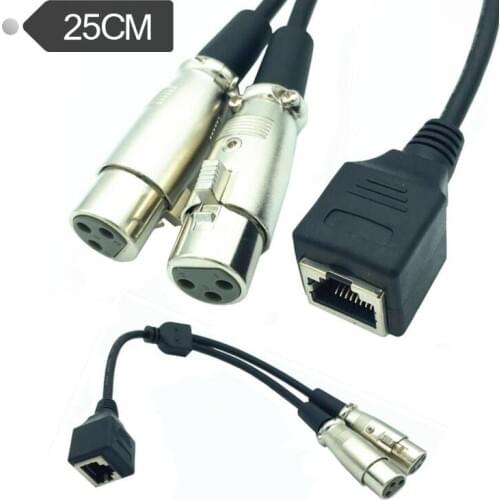 LBSC 2 XLR 3 Pin Female To RJ45 Female Network Adapter Connector Cable(25cm)