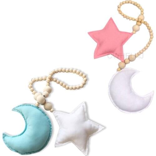 Nordic Moon Star Wooden Beads Wall Hanging Decoration Childrens Room Crib Tent Decorative Kids Birthday Party Accessories Gift