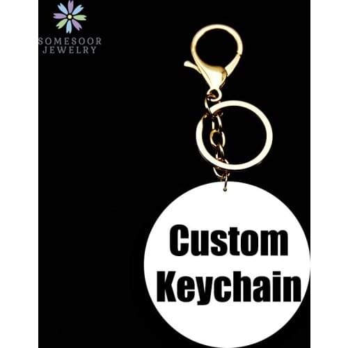SOMESOOR Wholesale Custom Photo Print Keyholder Stainless Steel Gold Color Personalized Pendant Keychain For Women Gift 10Pcs