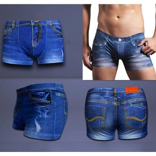 Mens Briefs Stretch Men Briefs Underwear Male Shorts Denim Pattern Fake Jeans Print Cotton Men Briefs Underwear Underpants Men