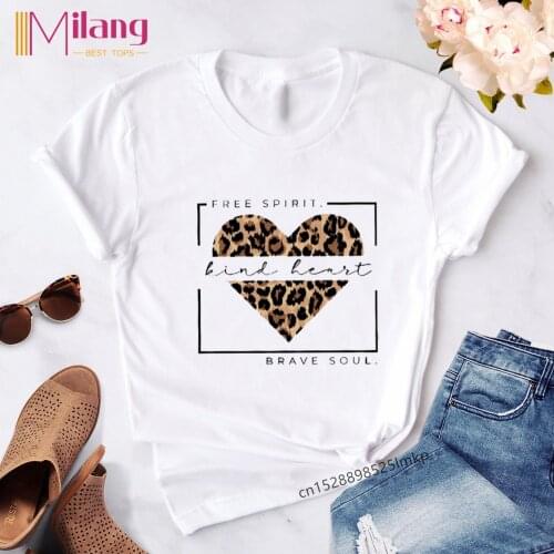 Leopard Heart Casual 90s T-shirts Women 2021 Fashion Trend Printing Clothes Graphic Tshirt Top Lady Print Female Tee T-Shirt