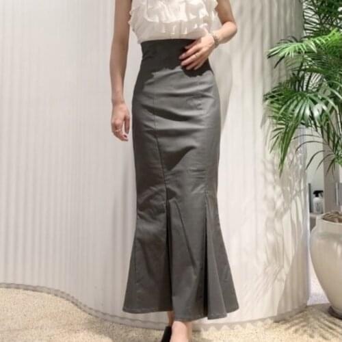 Japanese Elegant Ol Solid Trumpet Long Skirts for Women High Waist Slim Ruffles Split Mermaid Faldas Autumn Chic All-match Skirt