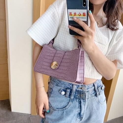 Retro Women Bag France Baguette Bag Armpit Crossbody Bag Purse Casual Female Handbags PU Leather Fashion Crocodile Pattern Totes