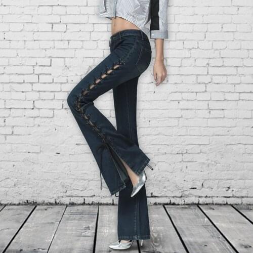 2020 WomenS Bell Bottom Jeans Flare Pants Fashion Designer Slim Split Side Strings Flare Leg skinny Pants Trousers Y699