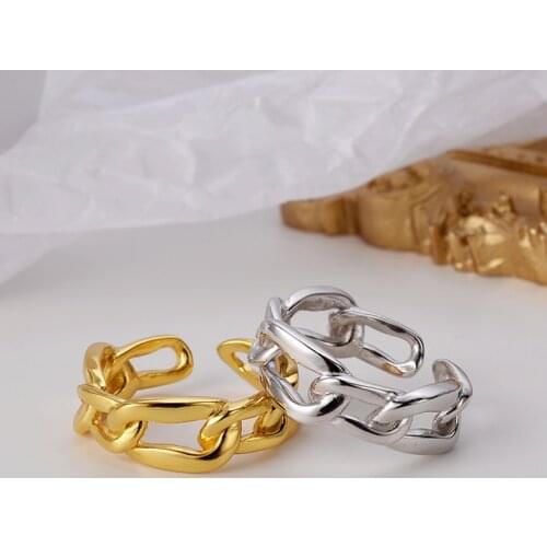XIHA Real 925 Sterling Silver Ring for Women Cuban Link Chain Open Adjustable Rings Ladies Korean Style Minimalist Jewelry