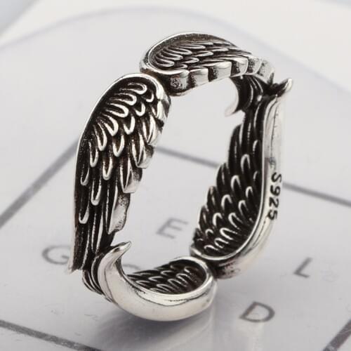 MENGYI Dainty Retro Wings Of Angels Feather Ring Womens Fashion 9 2 5 Silvery Wedding Ring Anniversary Jewelry Party Gift Bague
