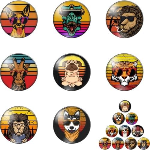 Cartoon Animal Head Dog Lion Tiger 10pcs Mixed 12mm/20mm/25mm/30mm Round Photo Glass Cabochon Demo Flat Back Making Findings