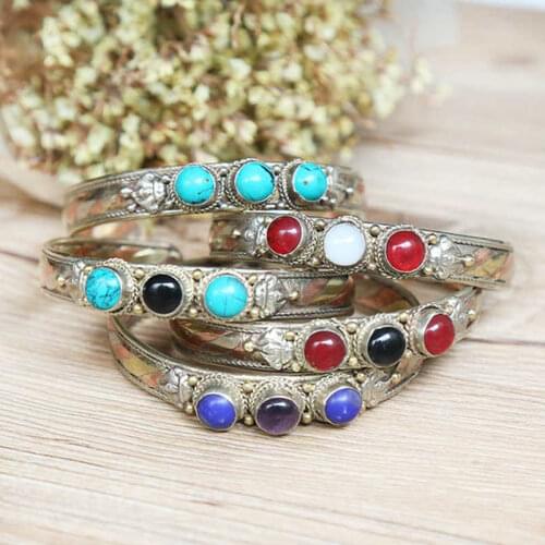 BB-059 Indian Fashion Bangles Rose Copper Inlaid Colorful Beads Open Cuff Wholesale 10pcs lot Free Ship