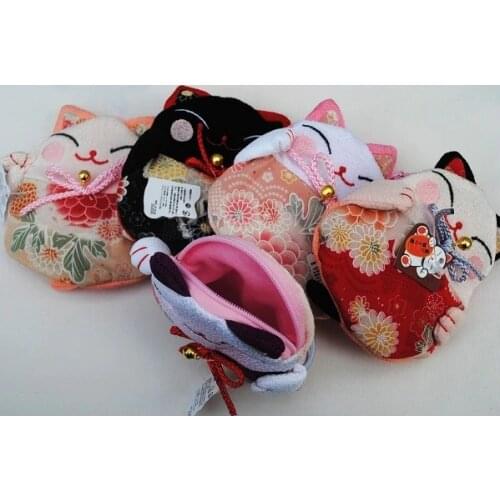 8 pieces Japanese style Lucky cat coin purses coin bags Zero Wallet Japanese kimono fabric