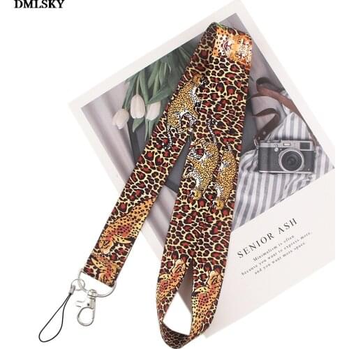 MD052 DMLSKY Leopard Lanyard Keychain Animals Lanyards for keys Badge ID Mobile Phone Rope Kids Gifts
