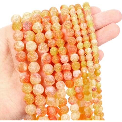 Natural Stone Beads Frosted Orange Weathered Round Loose Beads for Jewelry Making Needlework Bracelet DIY 4-12 MM