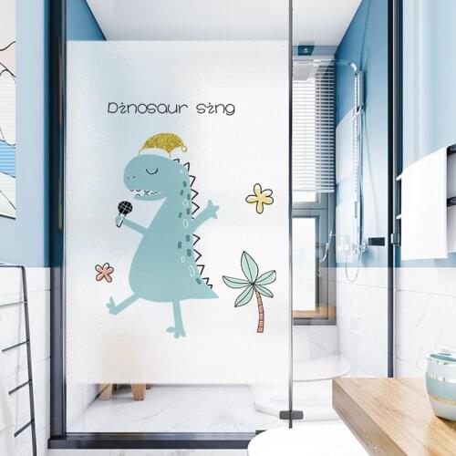 Cartoon Dinosaur Window Film Privacy Glass Sticker for Home Kitchen Bathroom Toilet Door Opaque Sticker Cute Decoration Film