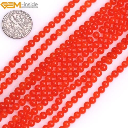 Gem-inside Natural Round Smooth Orange Jades Beads For Jewelry Making 6mm 4mm 15inches DIY Jewellery