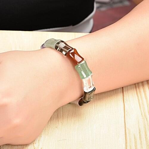 Uniform shape and color rectangular transparent Seven colorful Jasper gem pearl bracelet, gorgeous and noble
