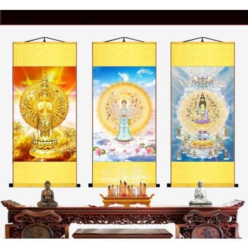 Pictures of Avalokitesvara with thousand hands, hanging pictures, Tantric Tangka Buddha Scroll paintings in Buddhist Hall