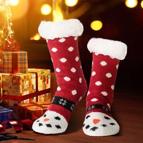 FRALOSHA Love Reindeer Non-slip Indoor Floor Socks Warm Wool Lining Ladies Cute Winter Home Plush Slippers Christmas Snowman