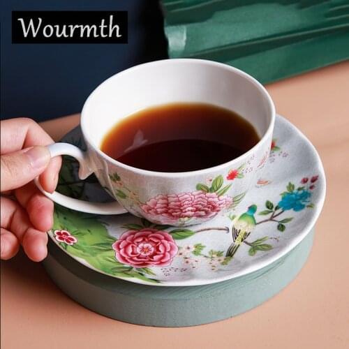 Wourmth Bone Porcelain Coffee cup Creative Pastoral Bird and Flowers Advanced Tea Cup Saucer Set Ceramic Kitchen Accessories