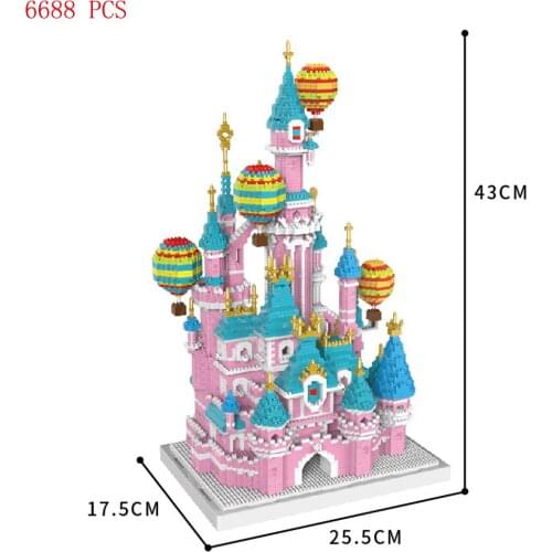 Hot creators world Park classic Cartoon pink fairy tale castle Disneyland model bricks micro diamond building blocks toys gift