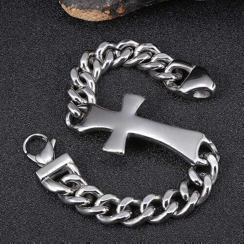 Fashion Cross Stainless Steel Bracelet Men 316L Charm Link Chain Male Bracelets New Jewelry